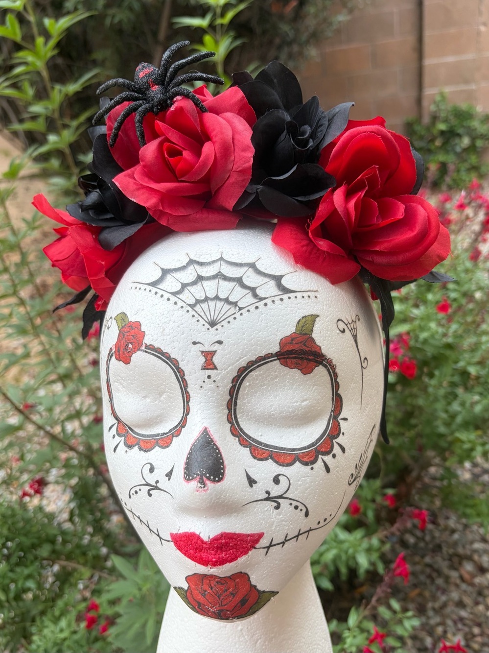Dia de los Muertos Handcrafted Red & Black Floral Sugar Skull Headband Frida